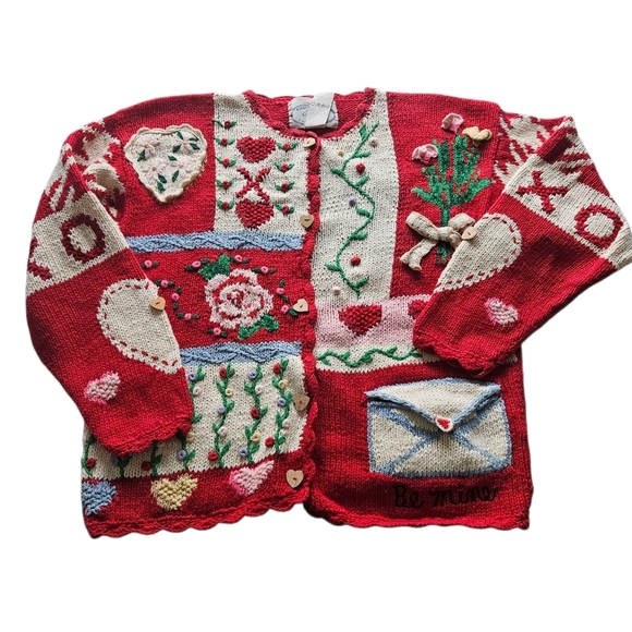 Vintage Eagle's Eye Red Valentine's Day Knit Ugly Sweater - Picture 1 of 16